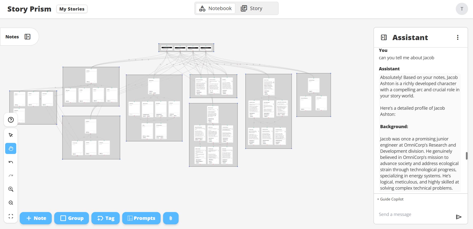 Story Prism AI Writing Assistant Interface